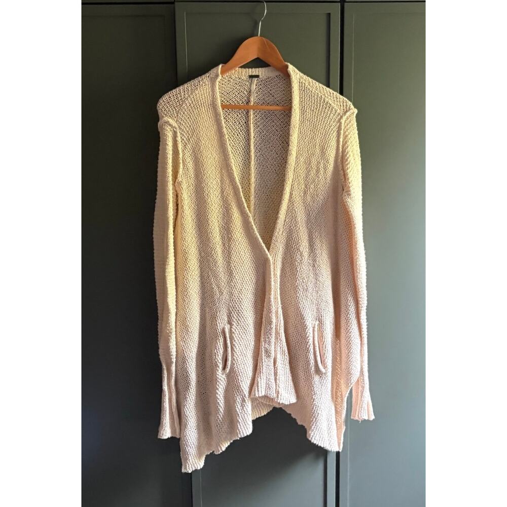 FREE PEOPLE sz S cream open knit oversized cardigan VGUC